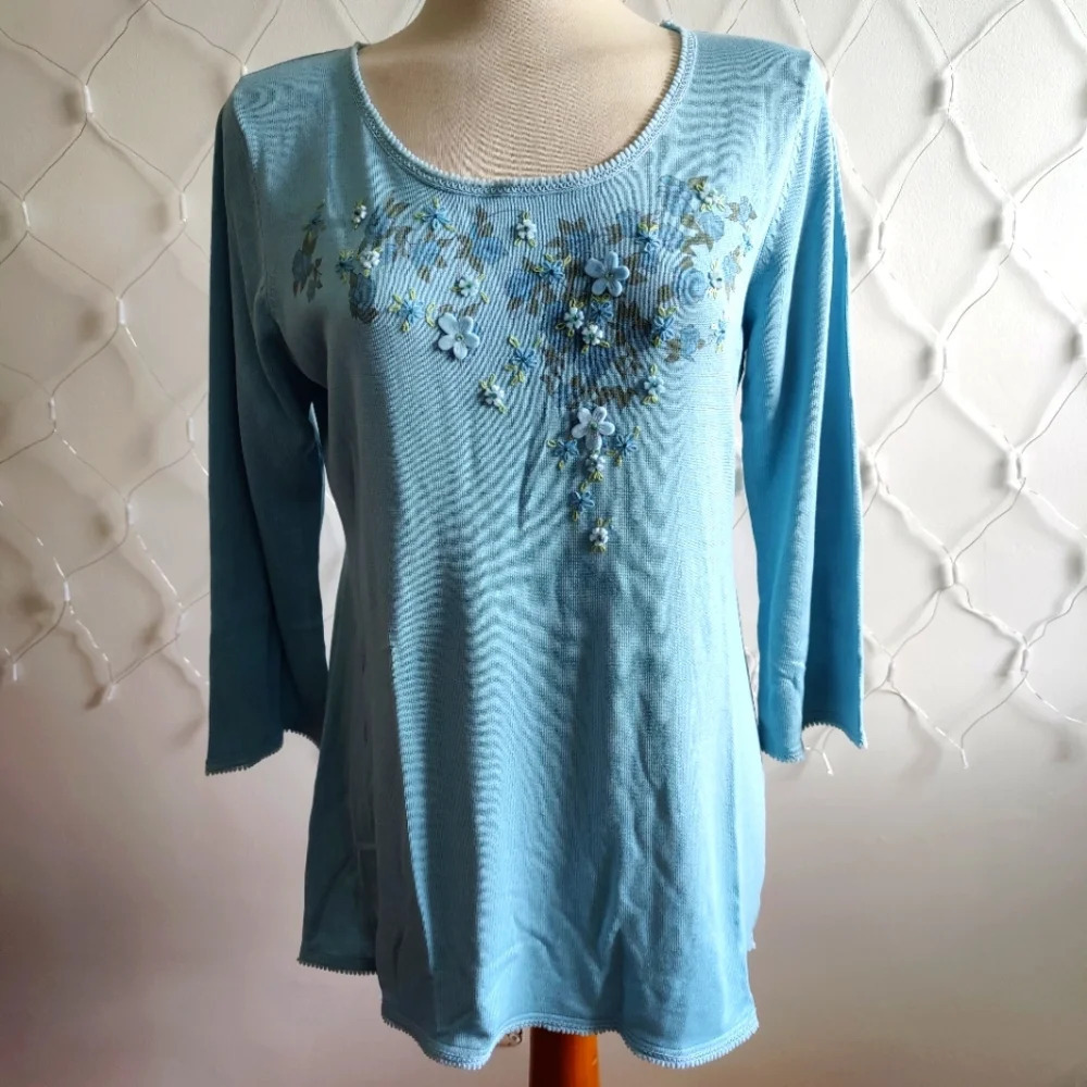 Randolph Duke Coastal Floral Grannycore Top • Silk & Cotton • Size Medium